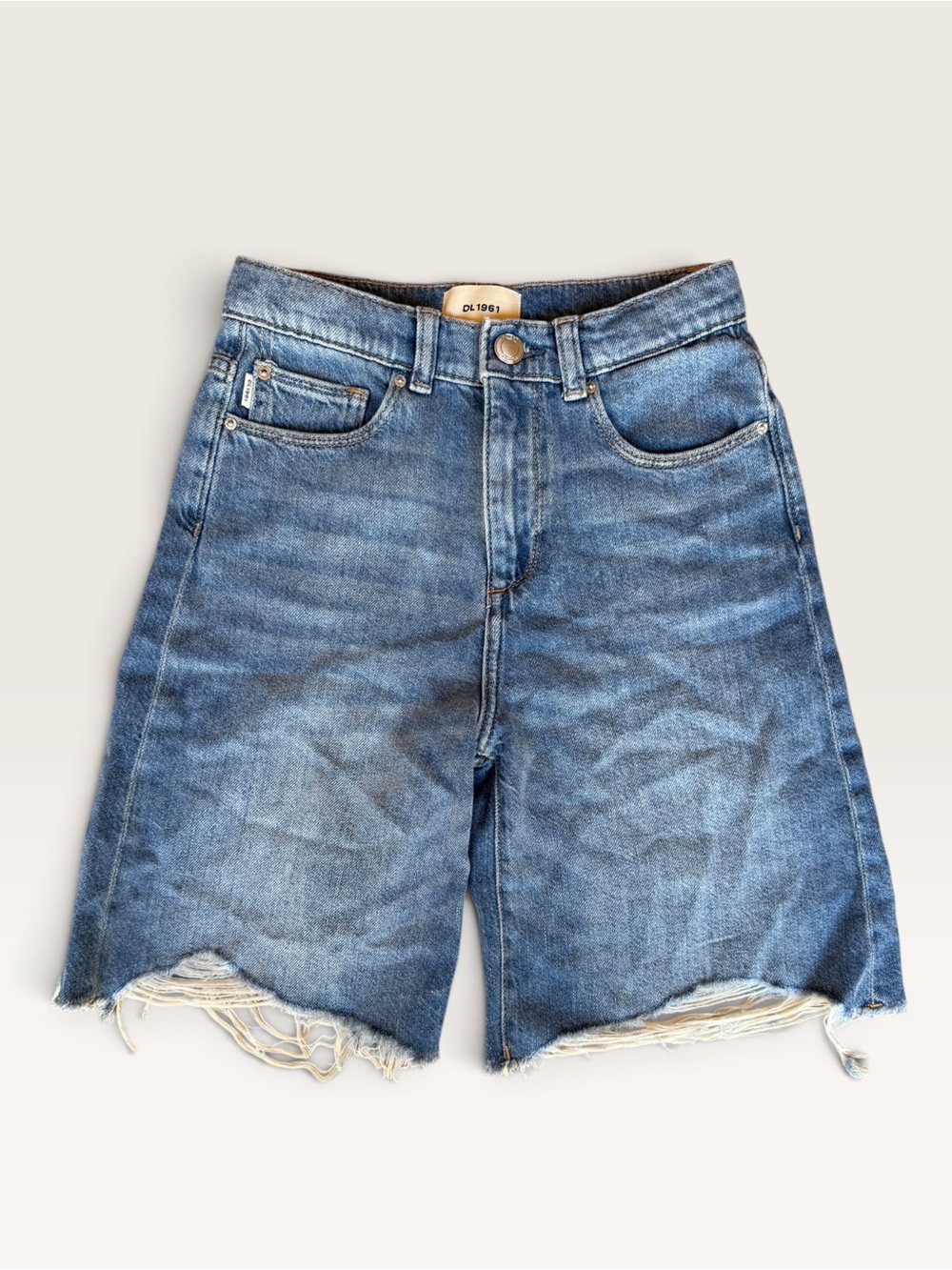 DL1961 Blue Distressed Frayed Hem Denim Shorts / Jorts